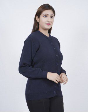 Women pure wool sweater plain heavy navy